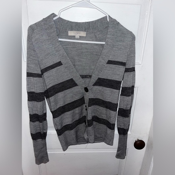 Grey Striped Button Down V-Neck Sweatee - Picture 1 of 6